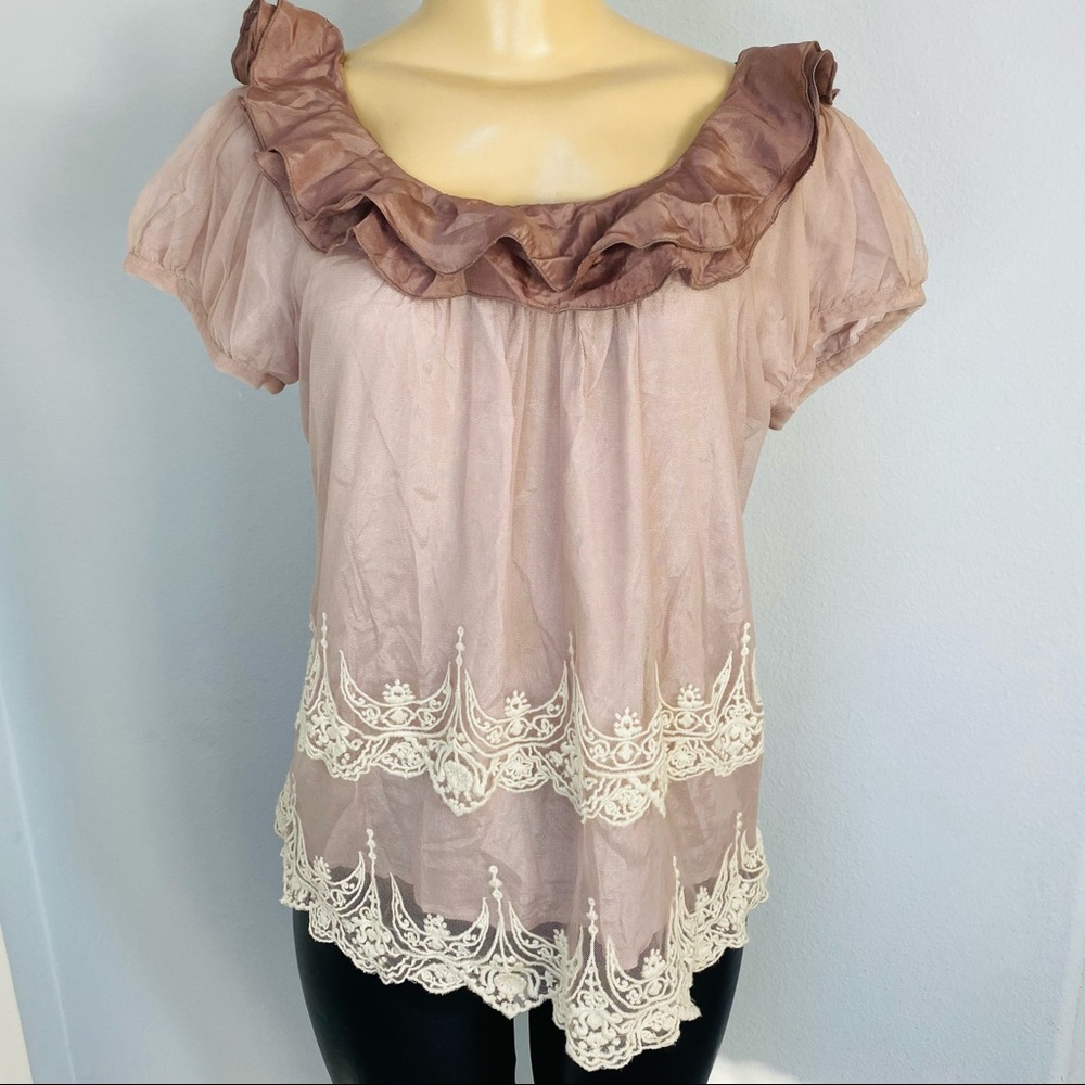 Anthropologie Floreat Cottage Core ruffle blouse